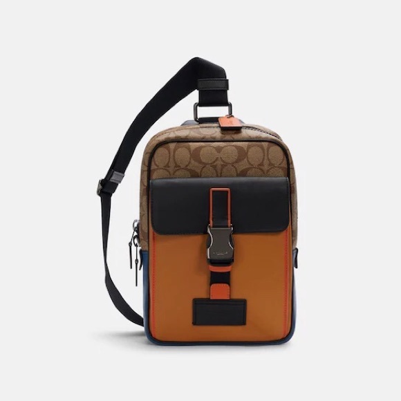 Coach Other - Coach Track Pack In Colorblock Light Toffee Khaki Multi Signature Canvas